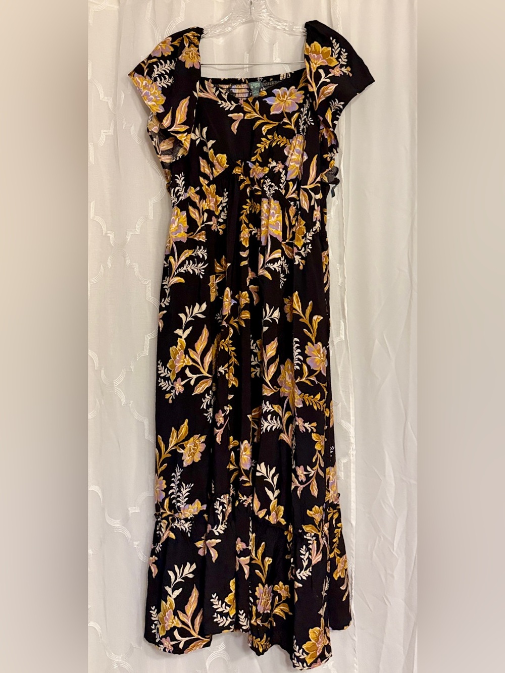 NWT Terra & Sky Black Floral Flutter Sleeve Midi Dress 2X - Picture 5 of 13